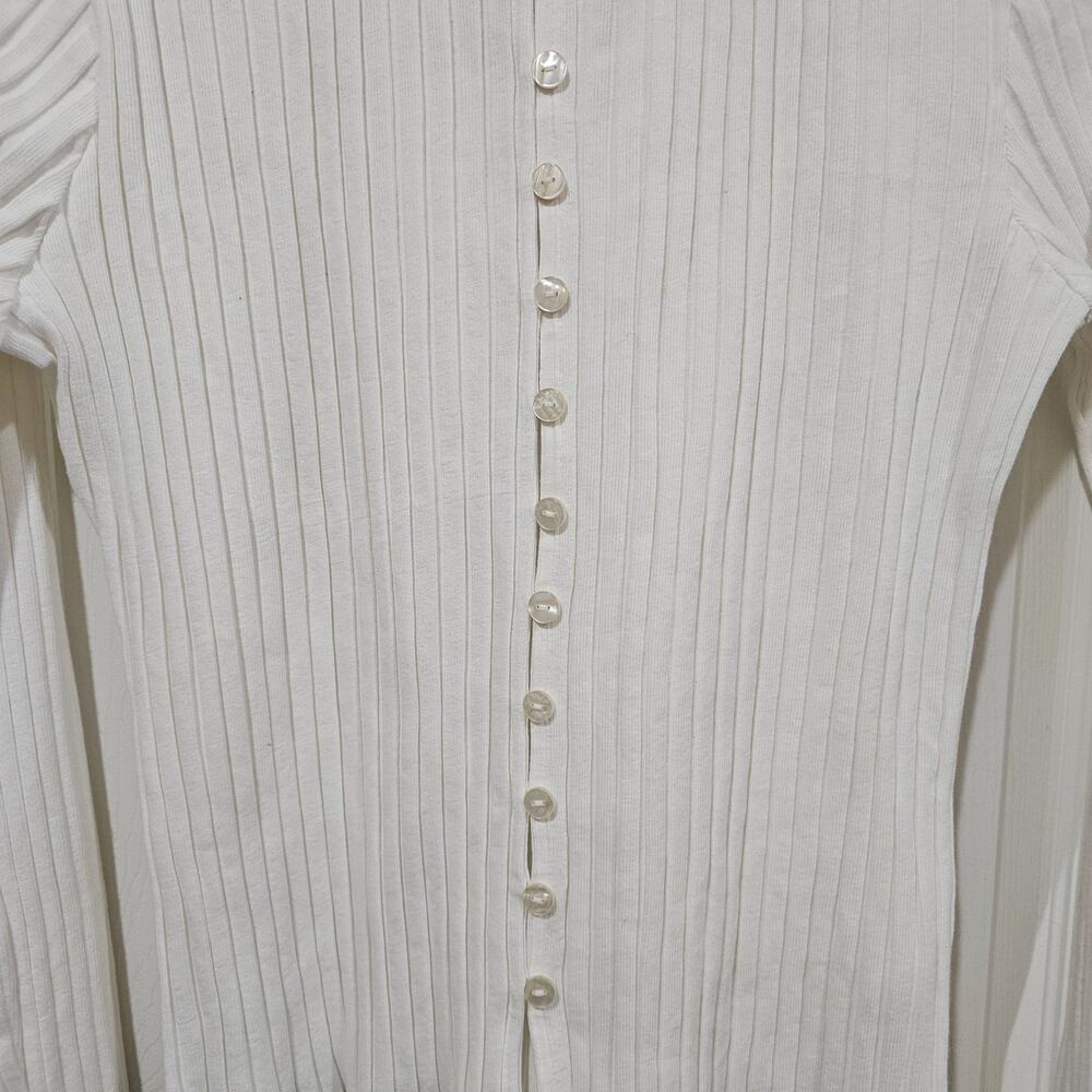Free People Ribbed Cardigan Cream Button Front Stretch Size L - Picture 2 of 7